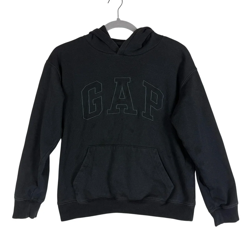 GAP Hoodie Sweatshirt Kids XL 12 Black Pullover Fleece Logo Kangaroo Pocket